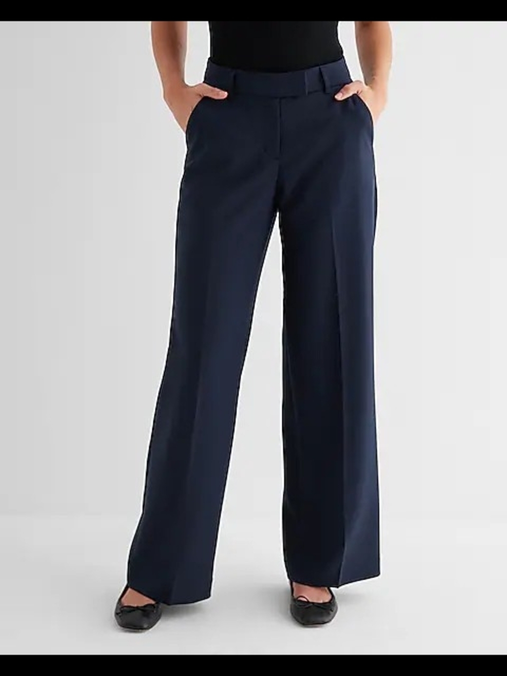 Express Women's Navy Editor Trousers - Relaxed Mid Rise